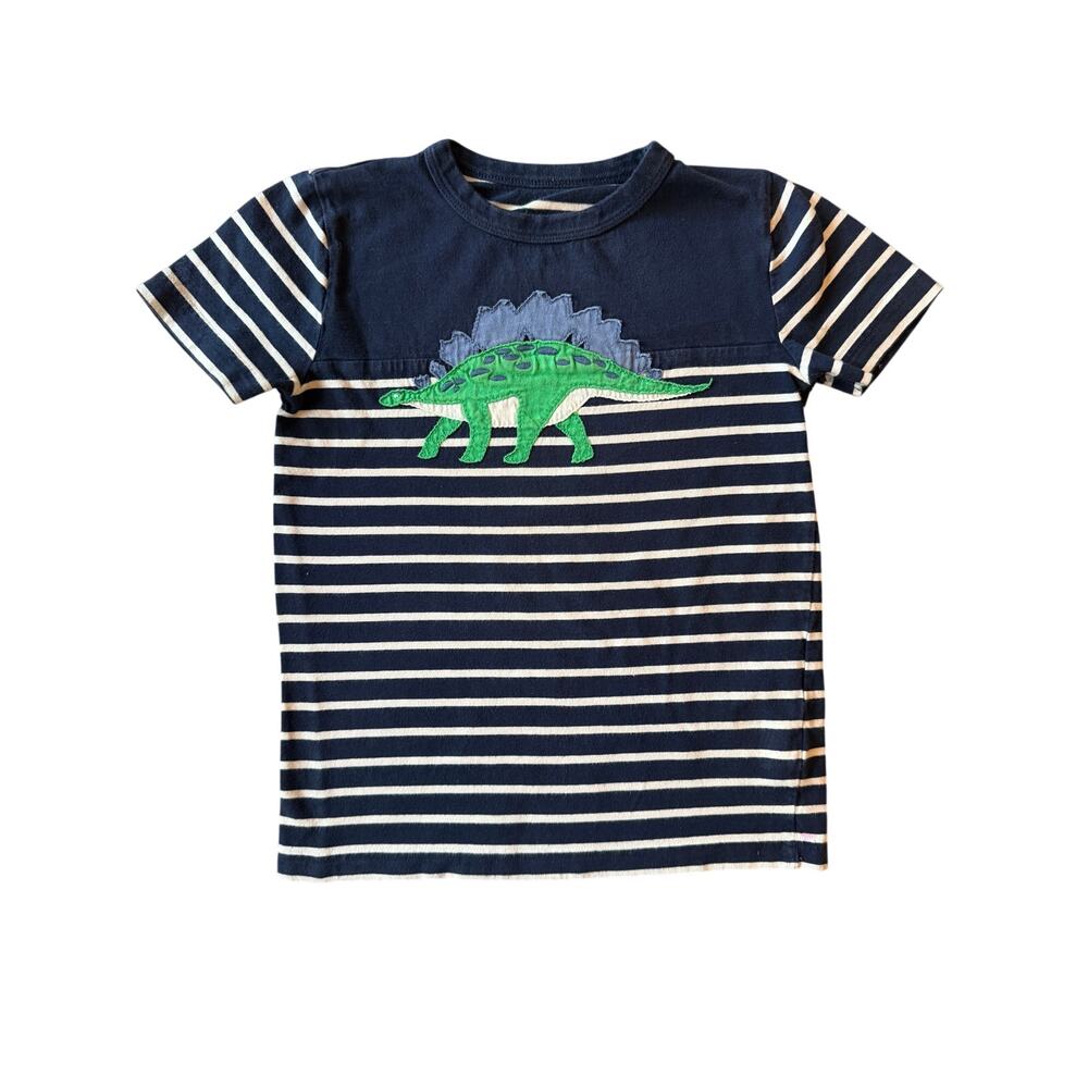 Mini Boden Stegosaurus Appliqué Stripe Tee Boys Size 6-7